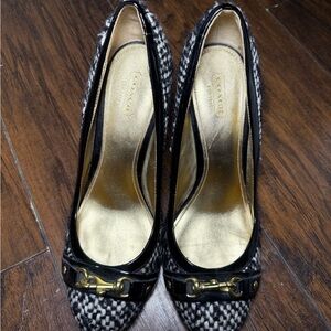 Coach Black and White Tweed Heels